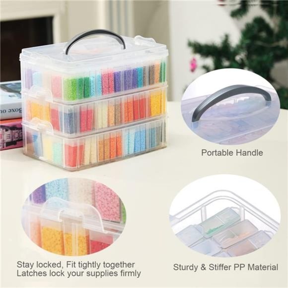 3-Tier Diamond Painting Storage Containers Portable Bead Organizer & Storage Box - Picture 3 of 8